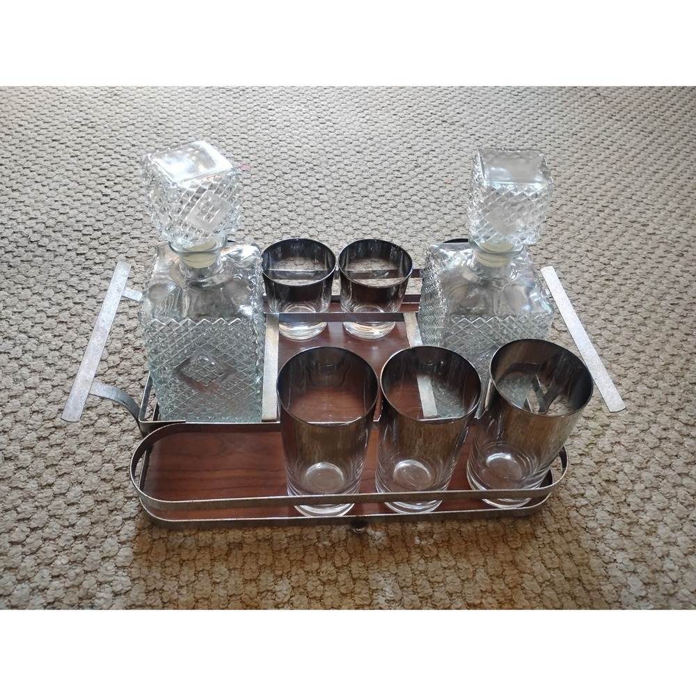 Retro,Vintage,MCM Cocktail Set. 40s 50s tabletop bar cart, Light Wear Missing 2